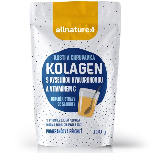 Allnature Kolagen s kyselinou hyaluronovou a vitamínem C - příchuť pomeranč 100 g