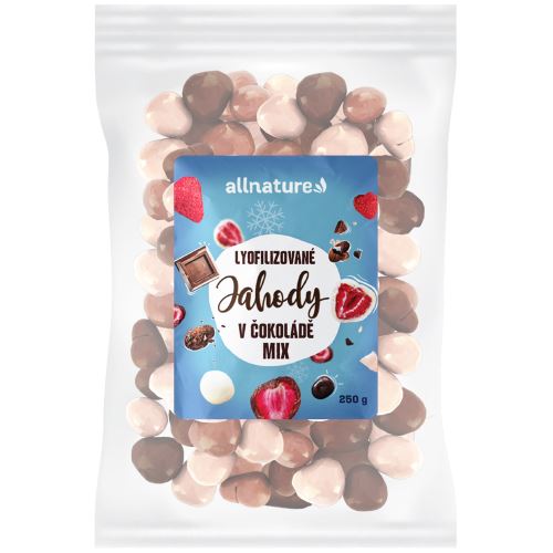 Allnature Mrazem sušené jahody Mix v mléčné, hořké a bílé čokoládě 250 g